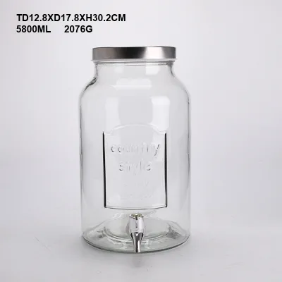 Wholesale Large Glass Jar Big Volume Vertical Ribbed Drink Beverage Juice Dispenser With Spigot Tap for Buffet