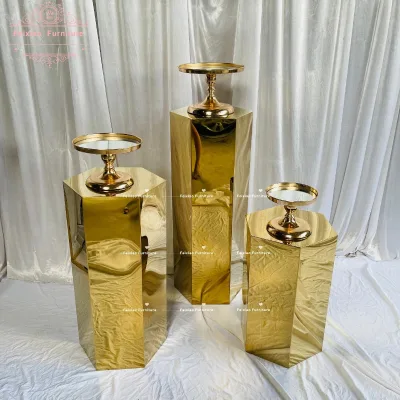 Gold Mirror-finish Stainless Steel Cake Stand Three-piece Set Dessert Display Table for Wedding Event Decoration