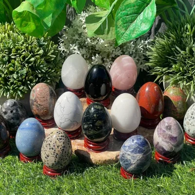 Hot Sales Natural Amethyst Egg Carving Hand Carved Rose Quartz Egg Palm Tumble Stone for Easter Egg Gift