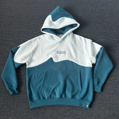 Custom Street Style Patchwork Wave Panelled Cut and Sew Two Tone Hoodie for Men
