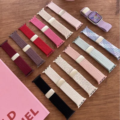 Soft Loop Braided Nylon Strap for Watch 10/9/8 SE Magnetic Buckle Colorful Band Adjustable 38-49mm Sizes