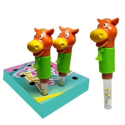 Cartoon Promotional Toys Plastic Sounds Candy Toys  Brown Horse with Sound Hard Sweet Candy Tubes