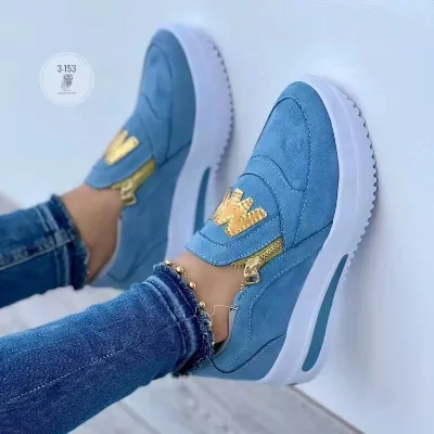 2024 New Winter Breathable Summer Cushioning Sports Fashion Zipper Single Flat Sole Solid Color Women's Casual Work Shoes