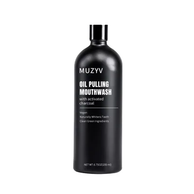 Daily Use Activated Charcoal Coconut Peppermint Essential Oil Mouthwash Oil Pulling Technique Natural No Alcohol Mouthwash