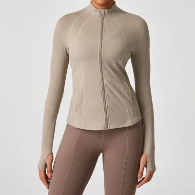 Custom Women's Slim Fit Full Zip Sculpt Jacket Stand Collar Contour Seamed Athletic Workout Yoga Top Thumbhole Cuffs Activewear