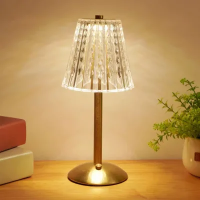 Home Decor Luxury Wireless Night Light USB Rechargeable Touch Control Dimming Gold Diamond Crystal Wedding Table Lamp