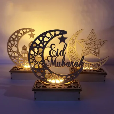 Nice New Muslim Islam Eid Led Light Wooden DIY Muslim Lslamic Castle LED Eid Mubarak Decoration Gift Decoration Party Supplies