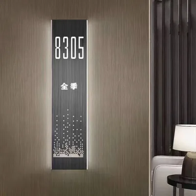Metal Stone-Like Illuminated Contemporary House Number Villa & Hotel Room Door Name Plate Sign with Doorbell
