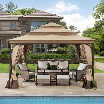 Ready Stock Outdoor Pyramid Tent 12x12 Three-Layer Waterproof Mosquito Net Polyester with Metal Pole for Courtyard Surrounding