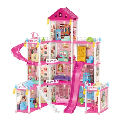 297PCS Wholesale Beautiful Princess Dollhouse Furniture Miniatures Big Doll House Toys with Light for Pretend Play & Preschool