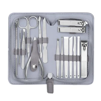 Gray Multi Color 16 in 1 High Quality Stainless Steel Manicure Kit for Personal Use