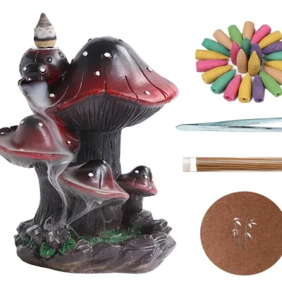 Backflow Incense Burner Holder Mushroom Handicraft Decor Resin Reverse Flow Incense Burner Censer Cone Incense Waterfall Burner