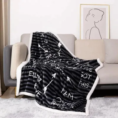 Custom Logo Printed Winter Warm Double Side Flannel Sherpa Blanket Knitted Technique Festival Gift