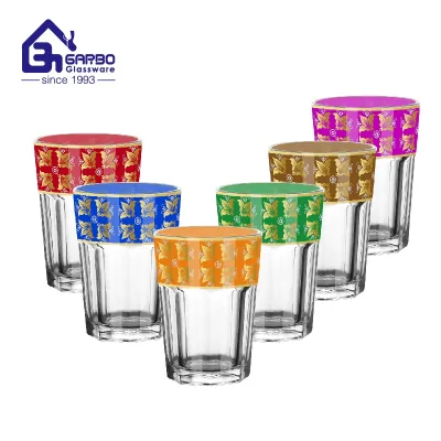 Moroccan 12pcs Pack Decal Tea Glass 150ml Color Glass Arabic Tea Tumblers Minalist Design Glass Cups Gold&sliver Design Sets