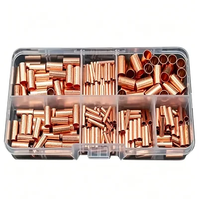 250Pcs Brass Plated Copper Tube Butt Terminal ID1.8-6mm OD2.15-6.5mm Wire GaugeAWG14-4 for Industrial Equipment Wire Connection