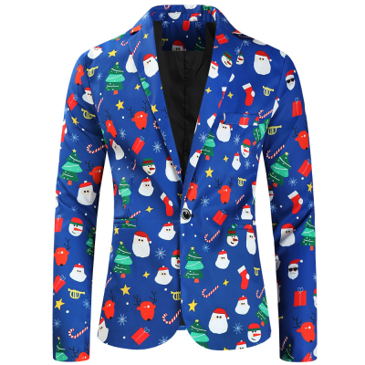 Funny Mens Suit Jacket Lapel Blazers V Neck Button Business Coat Tuxedo Christmas Suit Set