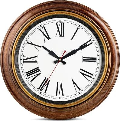 Wooden Wall Clock Antique Style Art Unique Decorative Single Face Quartz Needle 3D Dial 12inch 30mm Thick Plate for Home Office
