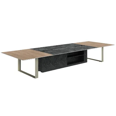 Modern Design Office Meeting Table with Wood Panel Top and Metal Base for Conference Room School & Hotel Use