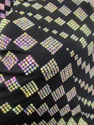 Fashion Rhinestone Mesh Fabric Sewing Crystal AB Stones Cloth Ribbon Elastic Net Fabric for Party Dress