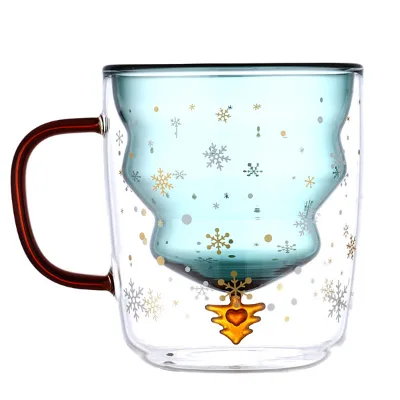 New Design Glass Christmas tree shape inside Cup Coffee Cups glass mug