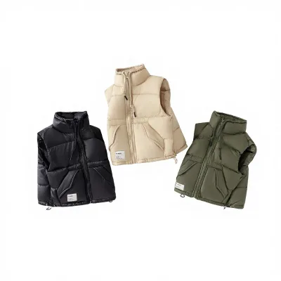Children's Vest Autumn/Winter 2025 New Stylish Down-Padded Warm Zip-Up Solid Color Nylon Waistcoat for Boys' Girls' Baby