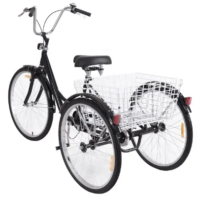 Hot Sale 26'' Single Speed 3-wheel Bicycle for Adult Tricycle Seat Height Adjustable 3 Big Wheels Adult Tricycle Bike Pedicab