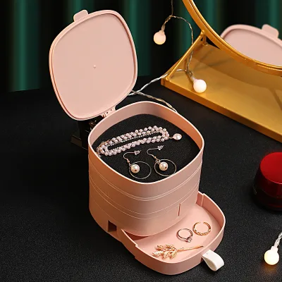 Rotating Plastic Jewelry Box Necklace Earrings Stud Rack Small Delicate Multi-layer Wall Mount Easy Install