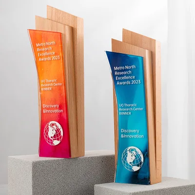 Customized Shape Color Crystal Solid Wood Custom Trophy Excellent Staff Winner Champion Sales Competition Awards Glass