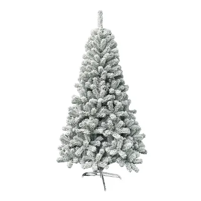 Snow Flocked Artificial Christmas Tree White Frosted Xmas Pine Tree with Metal Stand Indoor Holiday Decoration