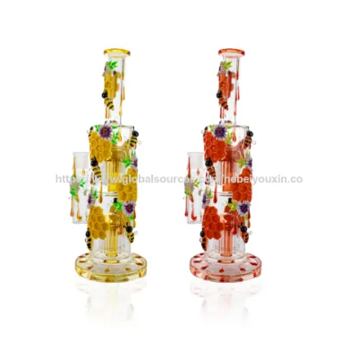 Premium glass straight tube water pipes with fee clay decoration