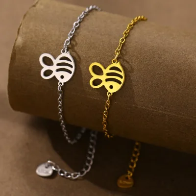 2026 Hot Sale Cute Animal-Themed Non-Fading Stainless Steel Jewelry Cartoon Gold Silver Hollow Bee Bracelet Gifts for Women