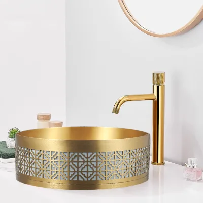 Golden Stainless Steel Counter Basin Wash Basin Shopping Mall Bathroom Round Wash Basin Household Stainless Steel Sink