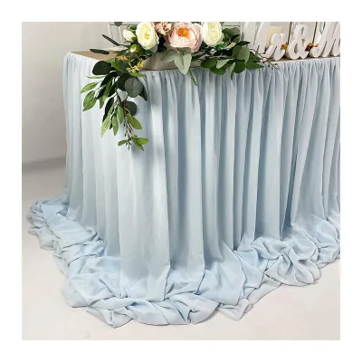 Factory Direct Sales Light Blue Ruffeled Table Skirts extra Long Table Wedding Skirts Tulle for square Tablearty