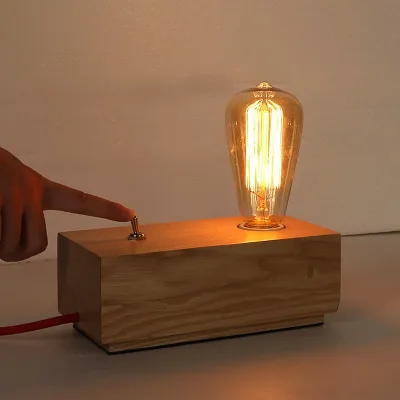 Tonghua Wood Vintage Reading Light Ceramic Bulb Holder E27 Dimmable LED Edison Bulb Table Lamp