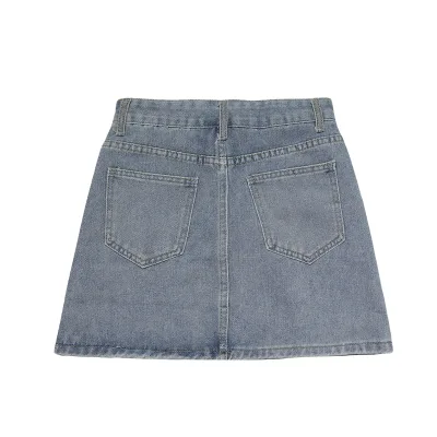 Wholesale HAPA Girls Summer Half-Line Breathable Eco-friendly Denim Knee-Length A-line Skirt Children's Wear Rough Edge Stretch