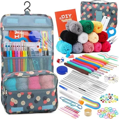 Popular Selling 130-piece Crochet Tool Set Hand-knitting Sewing Kit 12 Colors Milk Cotton Wool Set for Weaving