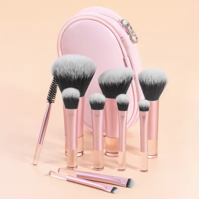 WholesaleMakeup Brush Set Short Handle 10pcs Fan Eye Concealer Blush Portable Cosmetic Brush Kit with PU Case