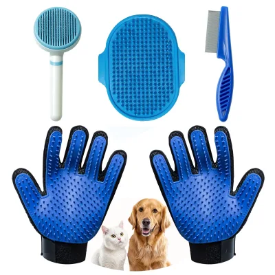 Custom logo 4PCS Pet Grooming Glove Gentle Deshedding Brush Gloves Pet Grooming Tool
