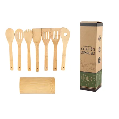 Customizable Logo 6-Piece Durable Non-Stick Bamboo Kitchenware Set Long Handle Hand Grip Spatula Utensils Dishwasher Safe