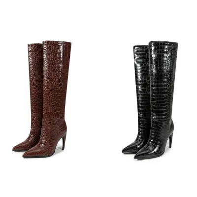Customized OEM ODM Private Label Fashion High Heel Knee Boots for Women Pointed Toe Elegant and Trendy for Office and Party