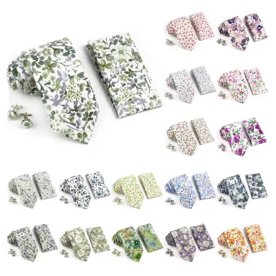 Hot Sell 3PC Chic Elegant Floral Tie Set Pocket Square Cufflinks for Men Women Wedding Party Dinner Suit Tuxedo Accessory Gift