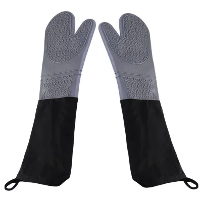 Wholesales Lengthen Two-Finger Silicone Insulation Gloves Cotton Extension Dotted Style Thickeneded Oven Gloves for Home Kitchen