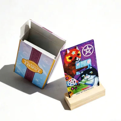 Wholesale Cute Cat Tarot Deck 78 Cards Custom Oracle Divination Game Set with Wood Display Stand Tuck Box