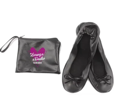 Black Logo Printed Wedding Ballerina Slipper with Customized Pouch