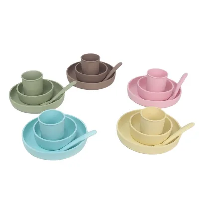 4 Items Toddler Dinnerware Set Food Bowl Silicone Cup Baby Feeding Plate