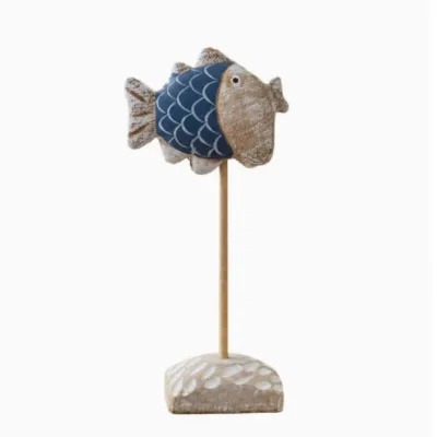 Ocean Style Desk Bedroom Shelf Decoration Gift Nautical Style Vintage Distressed Multi Color Wooden Fish Standing Ornament