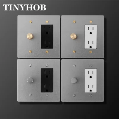 2Gang Stainless Steel Wall Plate US Standard Rotary Dimmer Switch & Receptacle for Residential Commercial 120V Use