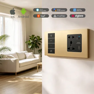 Zigbee Smart Switch Gold Color Mechanical Button With Overvoltage Protection Lightning Protection CE RoHS Certified for Office