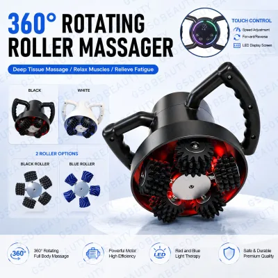 Portable 360 Rotating Stainless Steel Roller Massager for Pain Relief with Light Therapy
