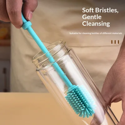 Silicone Baby Bottle Brush Long-Handled Rotating Cleaning Brush for Cup-Washing Tea-Stain Removal-Wholesale Available